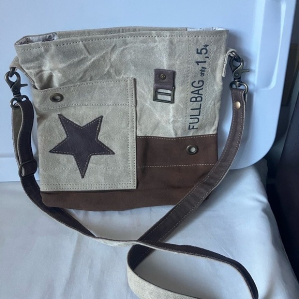 Beige and Brown Men's Crossbody Bag